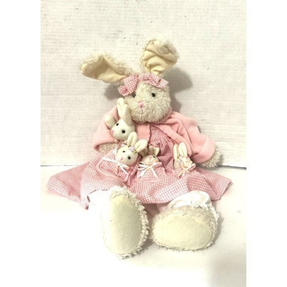Terry's Village Easter Plush Mom Bunny & 4 Babies in Pink Pockets 20"